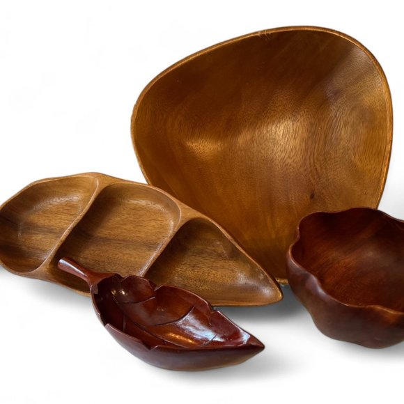 Eclectic Mix of Four Wonderful Vintage Wood Serving Bowls - Picture 2 of 12
